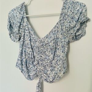 Hollister Floral Blue Ruched Women's Top